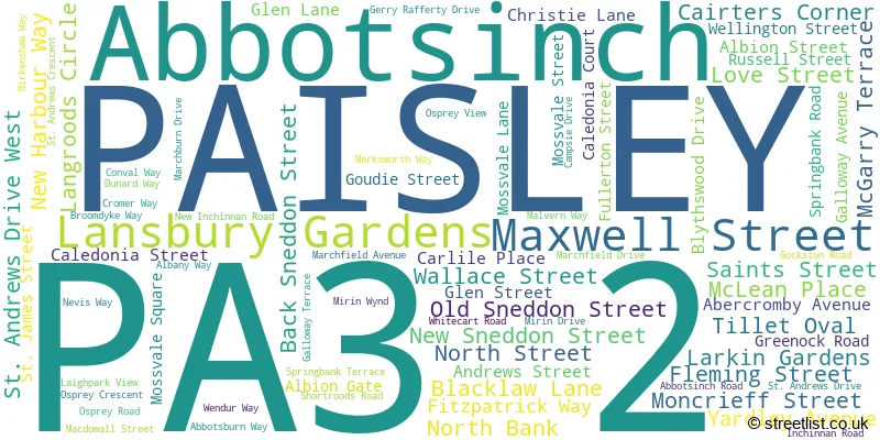 A word cloud for the PA3 2 postcode